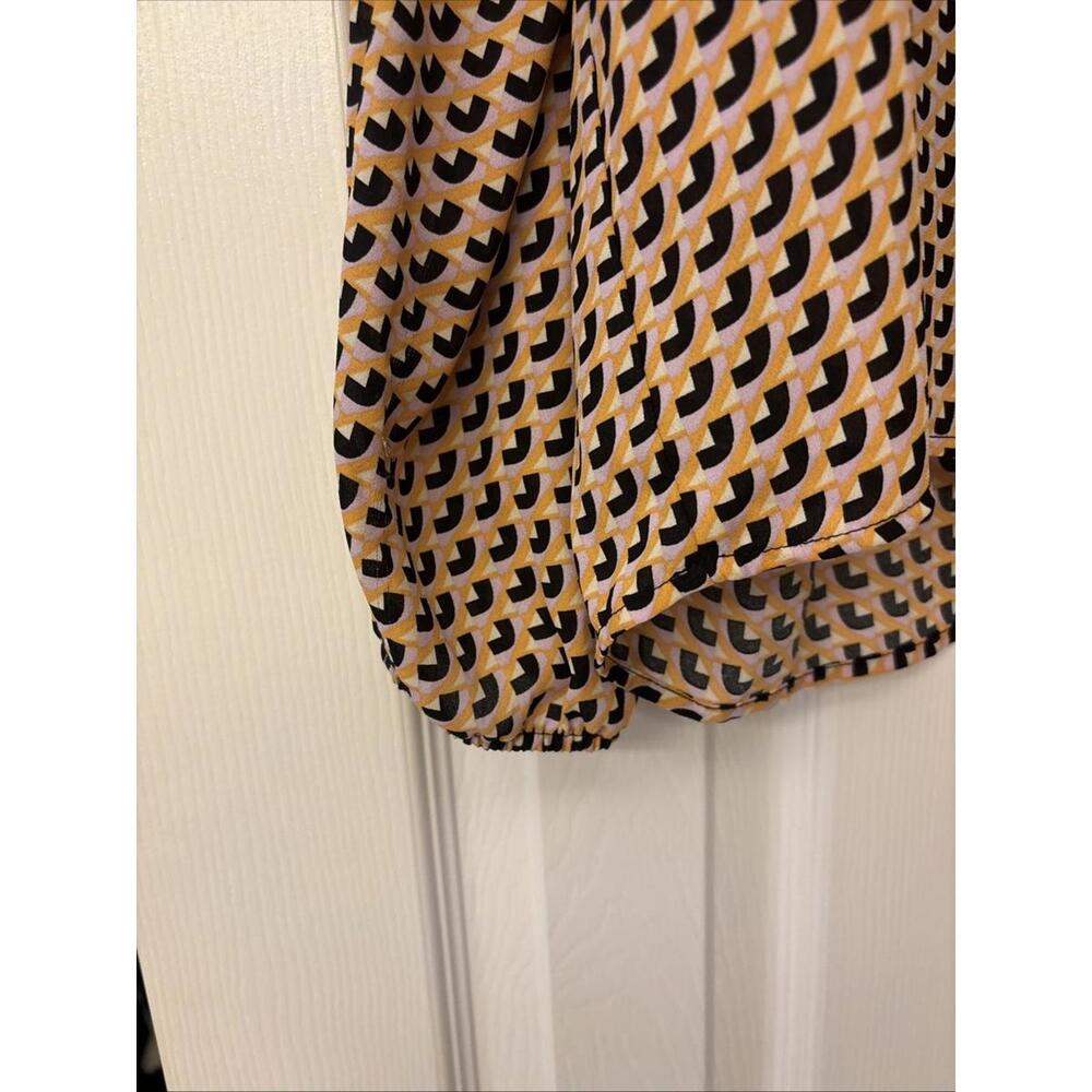 Daniel Rainn Medium Top Long Sleeve Peasant Blouse Tasseled Geometric Print DR2 - Picture 2 of 7